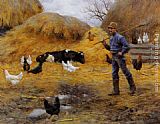 Charles Courtney Curran In The Barnyard painting